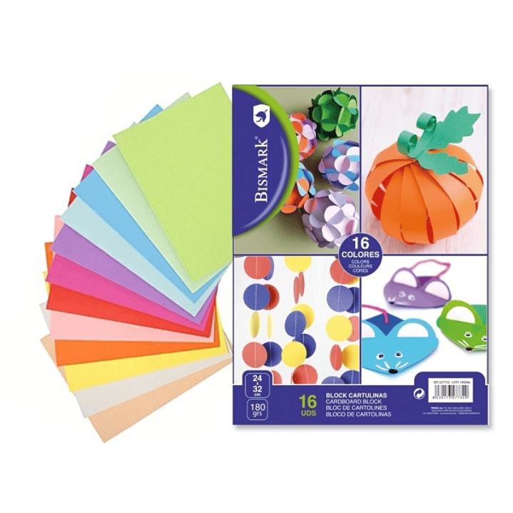 Bismark Pack de 16 Cartulinas 180 g/m² - Tamaño 24 x 32cm - Colores Surtidos 1