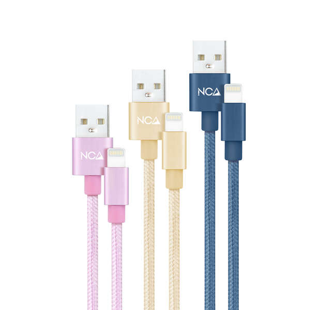 Nanocable Pack de 3 Cables Mallados USB-A Macho a Lightning Macho - Longitud 1m - Colores Rosa, Dorado y Azul 1