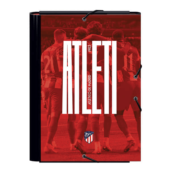 Dohe Atletico de Madrid Atleti Carpeta de Carton Forrado Plastificado - 3 Solapas - Tamaño Folio - Guardas Impresas - Cierre de Goma Elastica 1