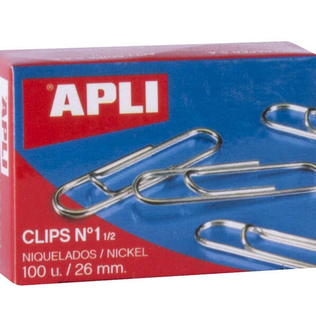 Apli Clips Alambre Nº 1½ (26mm) - Acabado Niquel Brillante - Alta Resistencia a la Oxidacion - Caja con 100 Clips 1