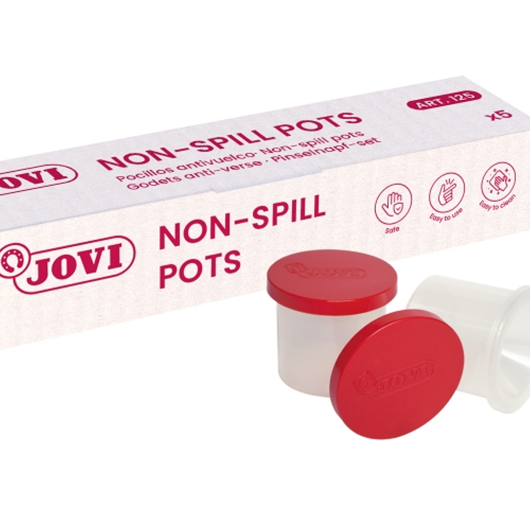 Jovi Pocillo Antivuelco Estuche de 5 Unidades - Tapa Conservadora - Limpieza de Pinceles - Evita Derrames - Color Transparente 1