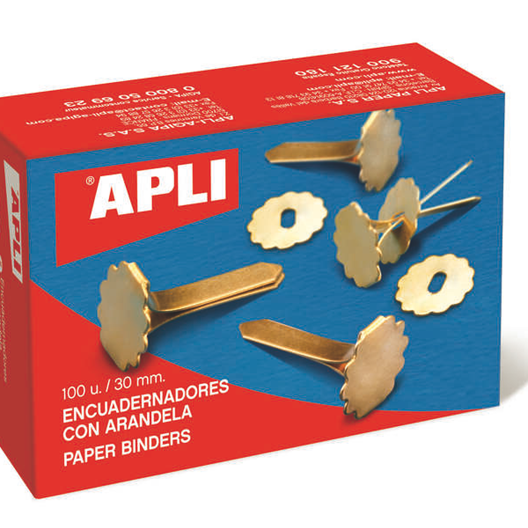 Apli Pack de 100 Encuadernadores Metalicos con Arandela 18mm - Aptos para todo Tipo de Documentos - Incluyen Arandela para Embellecer y Evitar Rozadur 1