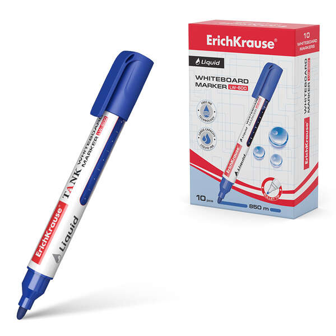 Erichkrause Liquid LW-600 Marcador de Pizarra Blanca - Tinta Liquida a Base de Alcohol - Punta en Forma de Bala - Ancho de Linea 2.5mm - Color Azul 1