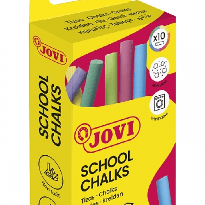 Jovi School Chalks Caja de 10 Tizas - Compactas - sin Polvo - Materias Primas Naturales - Trazos Nitidos - Faciles de Borrar - Resistentes - Poco Rest 1