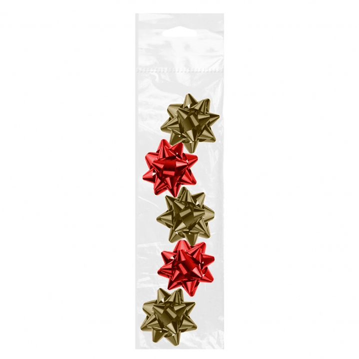 Dohe Shiny Pack de 5 Lazos para Regalo - Forma de Estrella - Tamaño 5.6cm - Colores Rojo y Oro 1