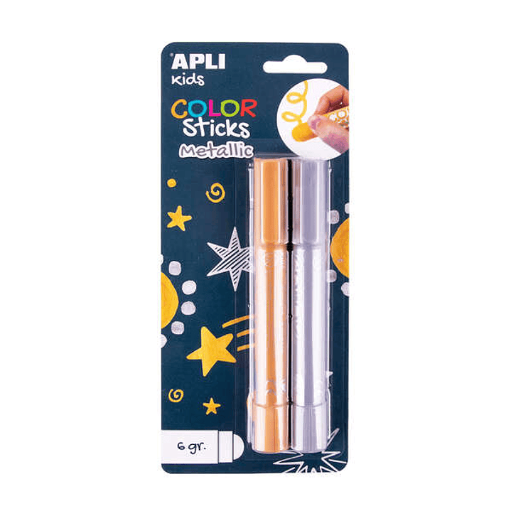 Apli Color Sticks Temperas Solidas - Pack 2 Unidades de 6g en Colores Metalizados - No Manchan, Acabado Satinado, Secado Rapido - Efecto Cera o Temper 1