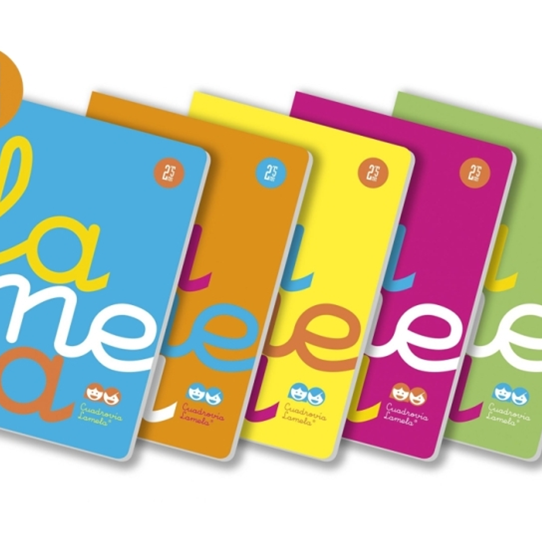 Lamela Pack de 5 Libretas Grapadas con 50 Hojas de 90g/m2 con Margen - Formato A4 - Pauta Cuadrovia de 3mm - Cubierta de Polipropileno Fluorescente -  1