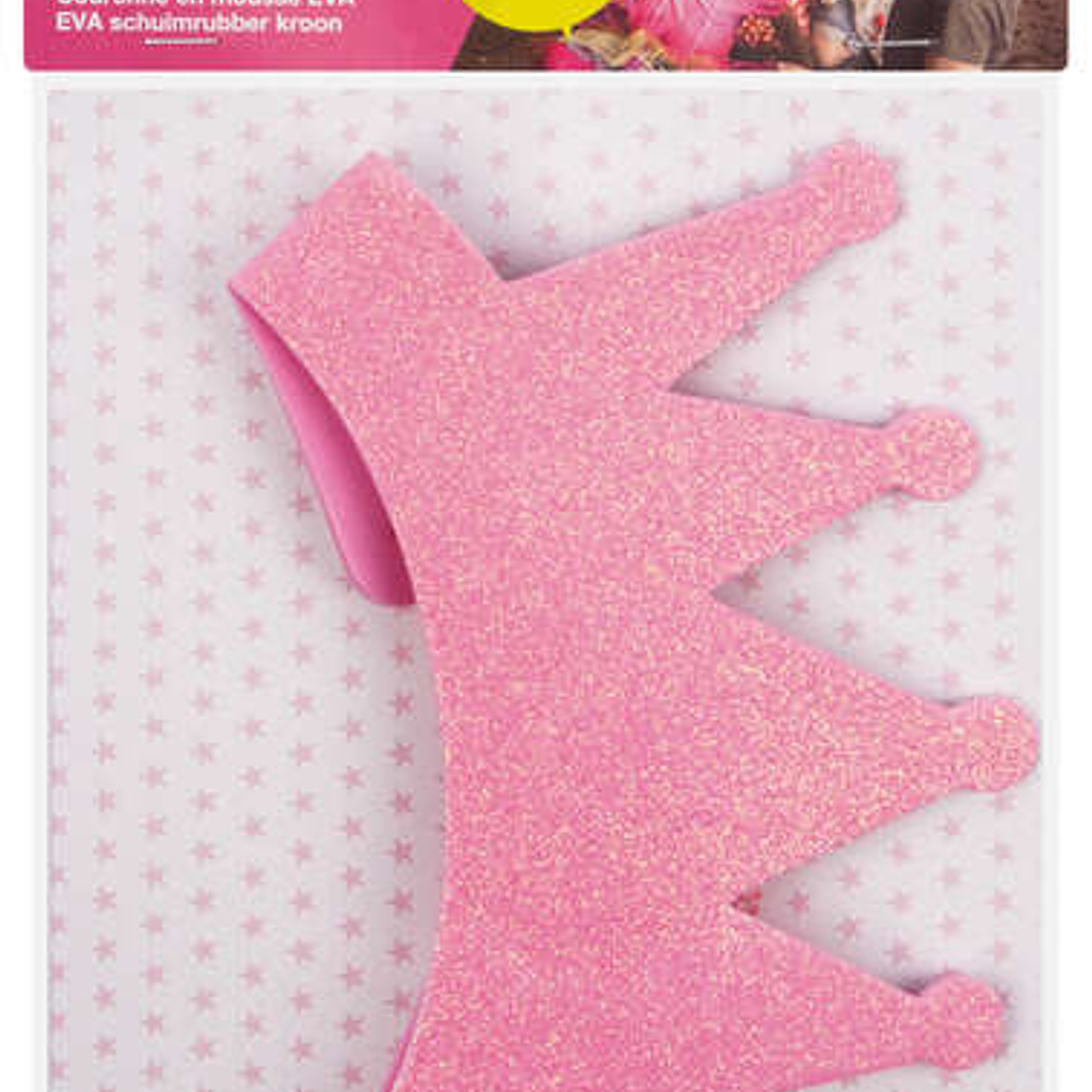 Apli Corona de Goma Eva Rosa con Purpurina - Cable Elastico Ajustable - Personalizable con Formas de Goma Eva, Fieltro, Pegatinas, Etc - Color Rosa 1