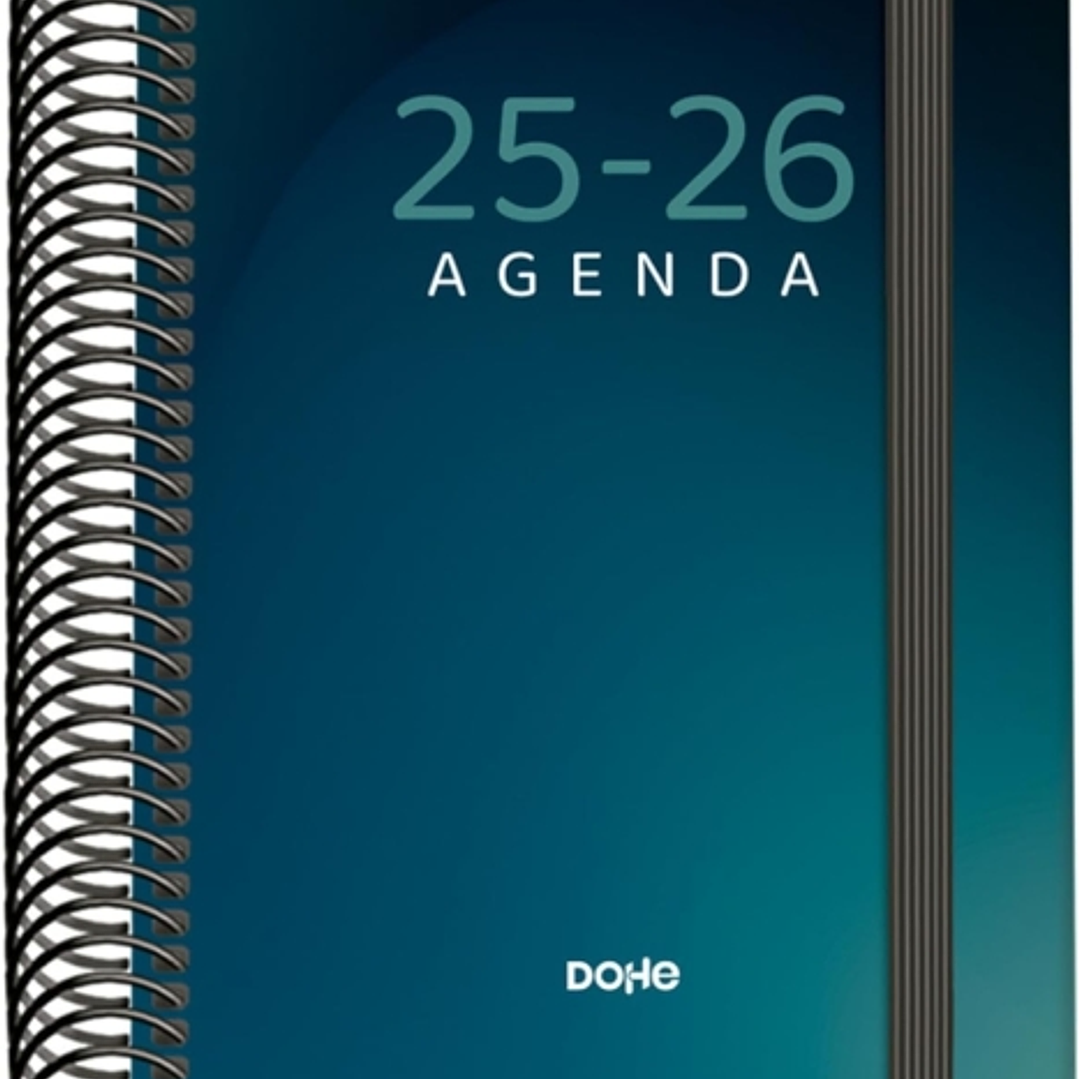 Dohe Boreal Agenda Escolar 25/26 Espiral A6 - Dia Pagina - Papel 70g/m2 - 4 Hojas de Pegatinas - Cubierta de Carton Plastificado - Cierre con Goma Ela 1