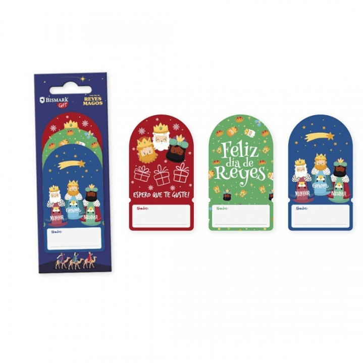 Bismark Pack de 6 Etiquetas Adhesivas Navideñas para Regalos - 3 Diseños de Reyes Magos - Espacio para Escribir 1
