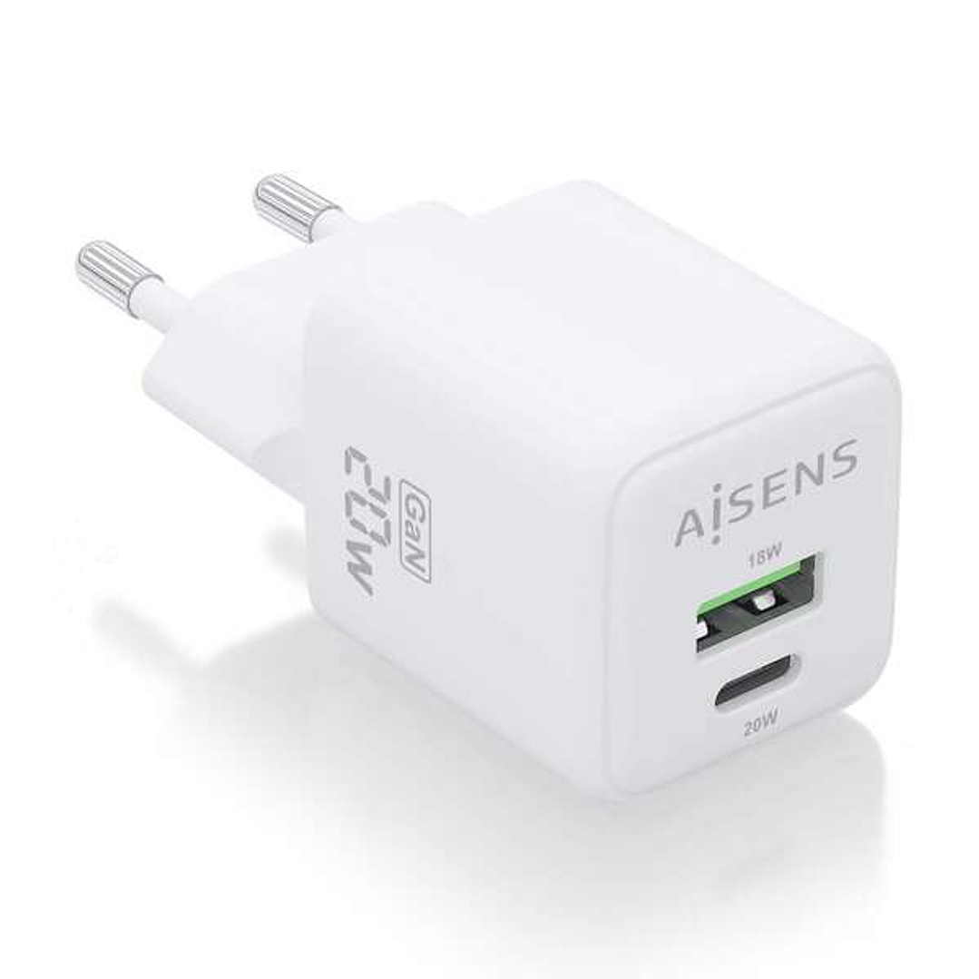 Aisens Cargador Gan 20W - 1xUSB-C PD3.0 QC4.0 - 1xUSB-A QC3.0 - Color Blanco 1