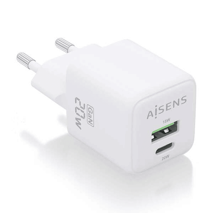 Aisens Cargador Gan 20W - 1xUSB-C PD3.0 QC4.0 - 1xUSB-A QC3.0 - Color Blanco 1