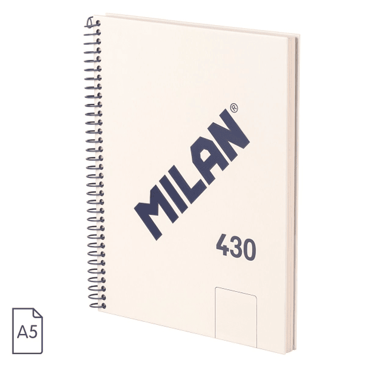 Milan 430 Since 1918 Cuaderno A5 con Espiral - Hojas Blancas - 80 Hojas de 95g - Tapa Dura - Color Beige 1