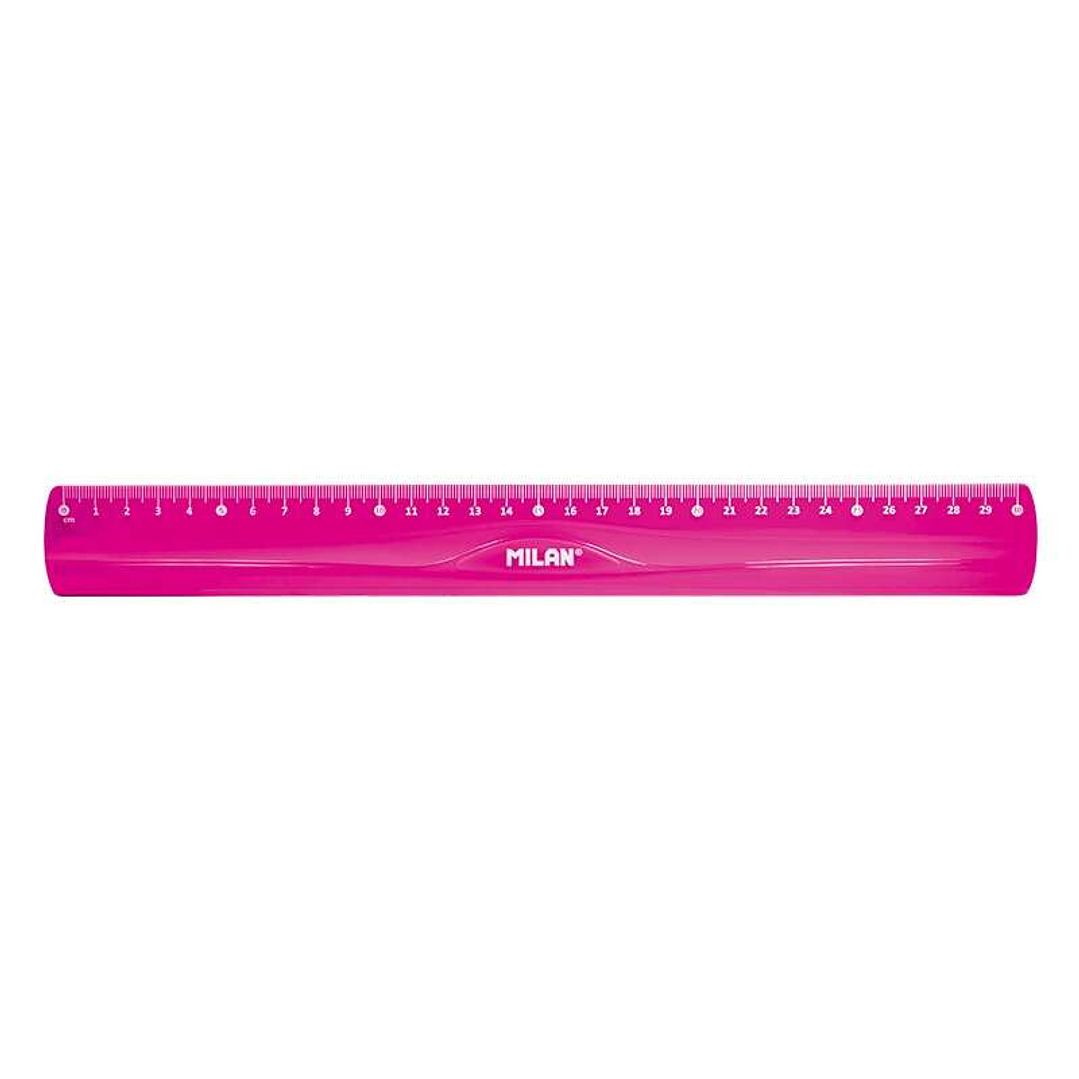 Milan Regla Flexible y Resistente - Longitud 30cm - Color Rosa Translucido 1