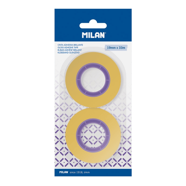 Milan Pack de 2 Cintas Adhesivas - 19mm x 33m - Color Amarillo Transparente 1