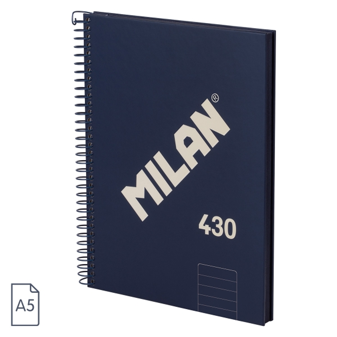 Milan 430 Since 1918 Cuaderno A5 con Espiral - Papel a Lineas de 7mm - 80 Hojas de 95g - Tapa Dura - Color Azul 1
