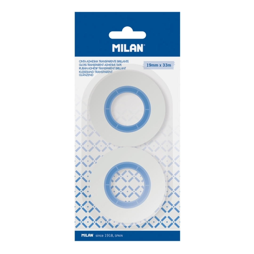 Milan Pack de 2 Cintas Adhesivas - Brillante - 19mm x 33m - Color Transparente 1