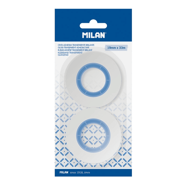 Milan Pack de 2 Cintas Adhesivas - Brillante - 19mm x 33m - Color Transparente 1