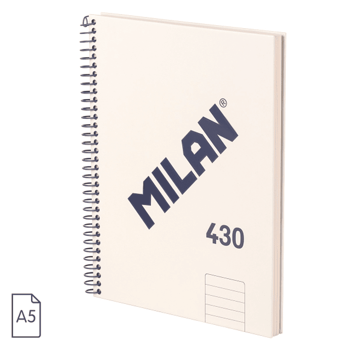 Milan 430 Since 1918 Cuaderno A5 con Espiral - Papel a Lineas de 7mm - 80 Hojas de 95g - Tapa Dura - Color Beige 1