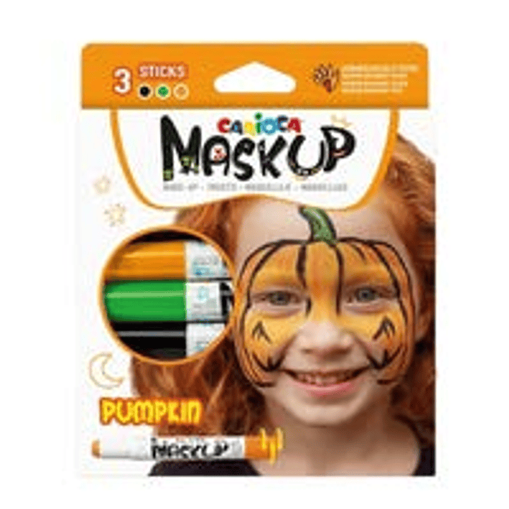 Carioca Mask Up Pumpkin Pack de 3 Colores para la Piel - Colores Brillantes - Lavables - Base Agua - Incluye Dos Tutoriales Paso a Paso - Colores Nara 1