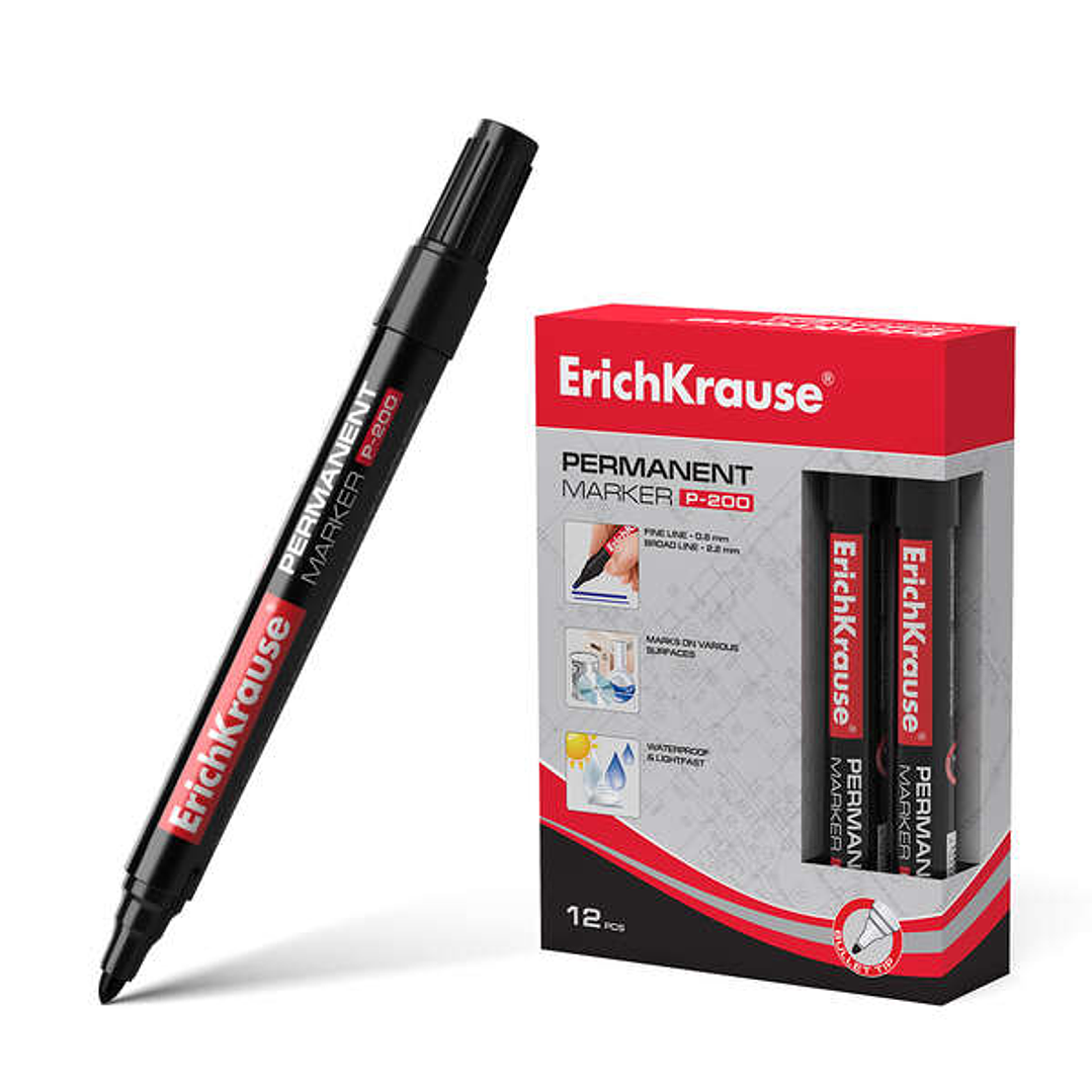 Erichkrause P-200 Marcador Permanente - Punta en Forma de Bala - Resistente al Agua y a los Rayos UV - Color Negro 1