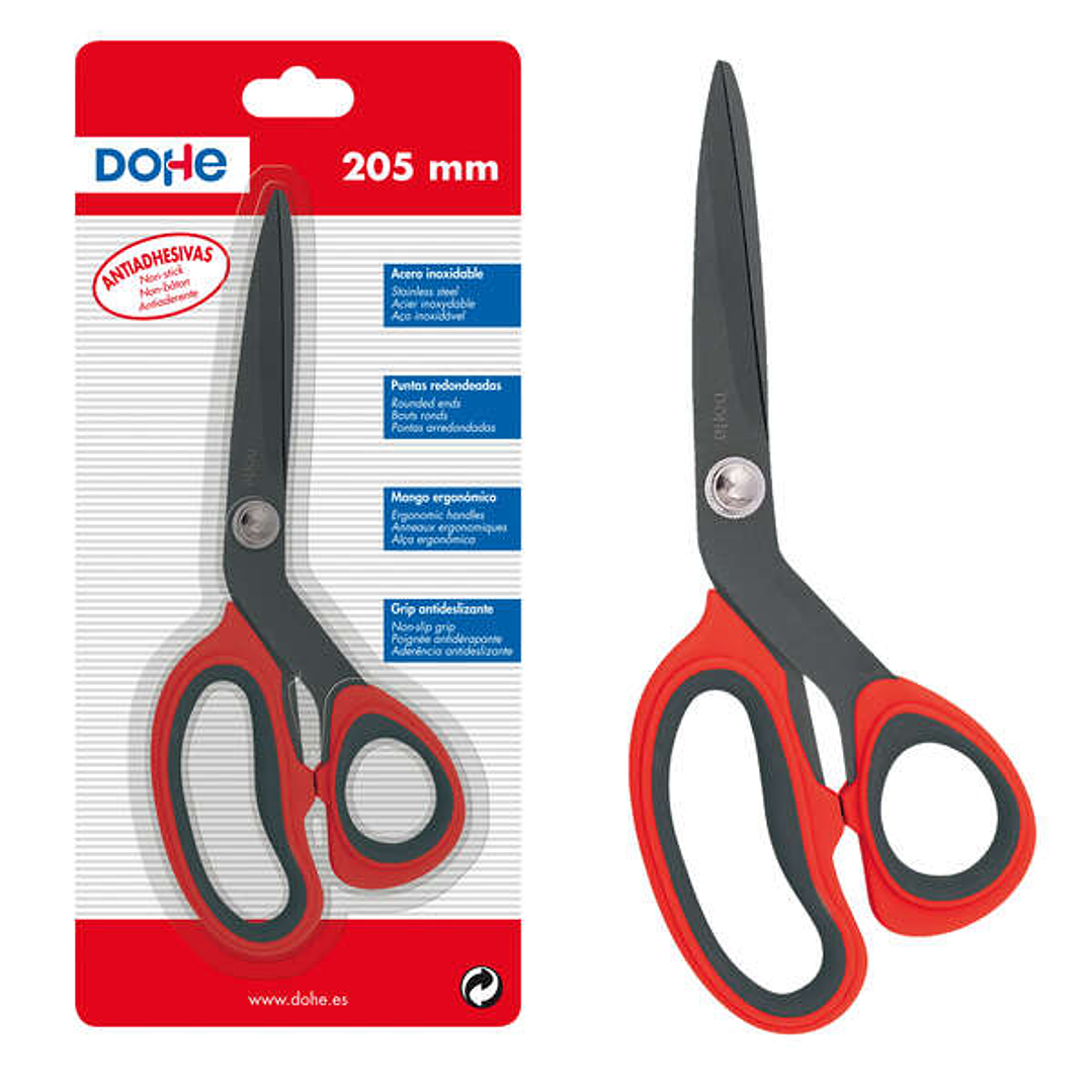 Dohe Tijeras Antiadhesivas de Acero Inoxidable - Puntas Redondeadas - Mango Ergonomico de Plastico y Caucho - Blister Individual 1
