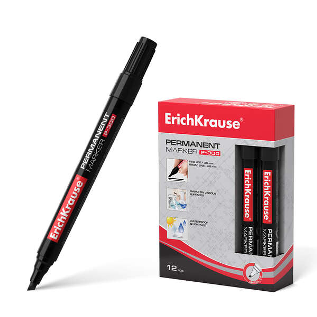 Erichkrause Marcador Permanente P-300 - Punta Biselada - para Escribir en Multiples Superficies - Color Negro 1