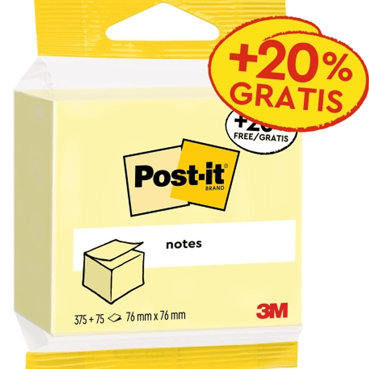 Post-It Bloc de 450 Notas Adhesivas Reposicionables - 76x76mm - 100% PEFC - Color Amarillo Claro 1
