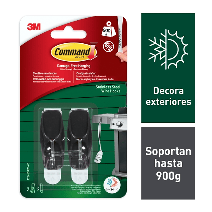 Command Pack de 2 Ganchos para Exterior - 2 Tiras Adhesivas - Soporta hasta 0.9kg - Punta Metalizada - Color Negro 1