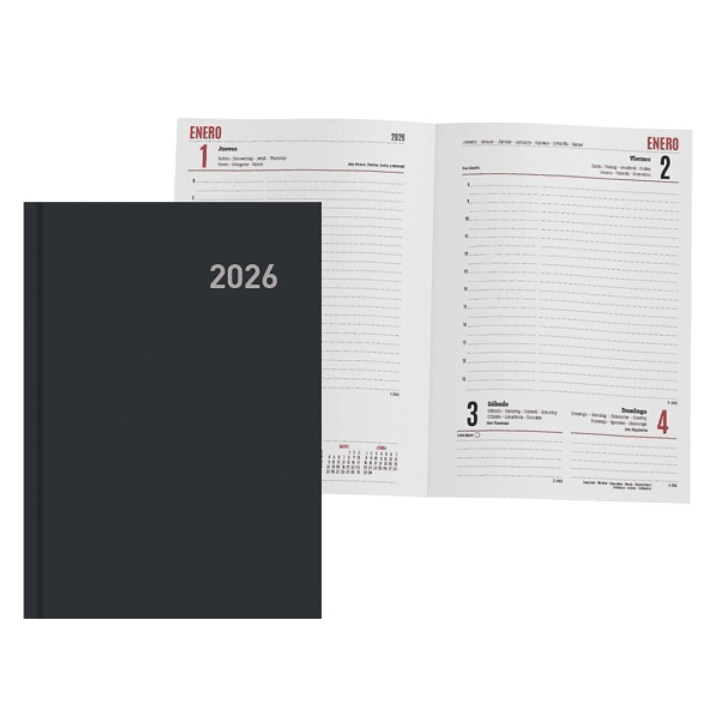 Ingraf Paris Agenda Anual - Dia Pagina - Viernes, Sabado y Domingo misma Pagina - Tamaño 15x21cm - Color Negro 1