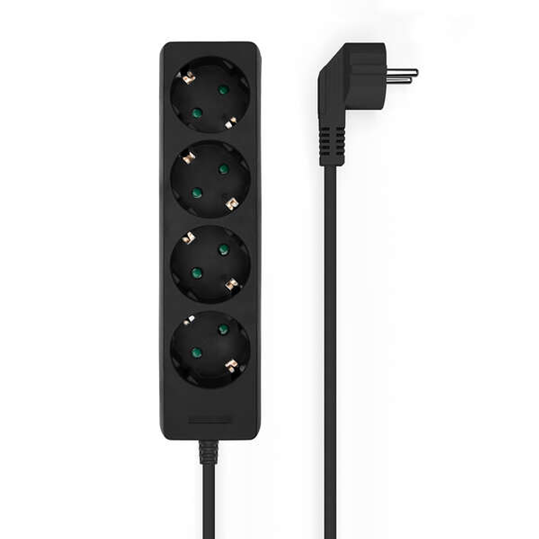 Aisens Regleta Multiple de 4 Tomas sin Interruptor con Cable 3×1.5mm2 - 1.4m - Color Negro 1