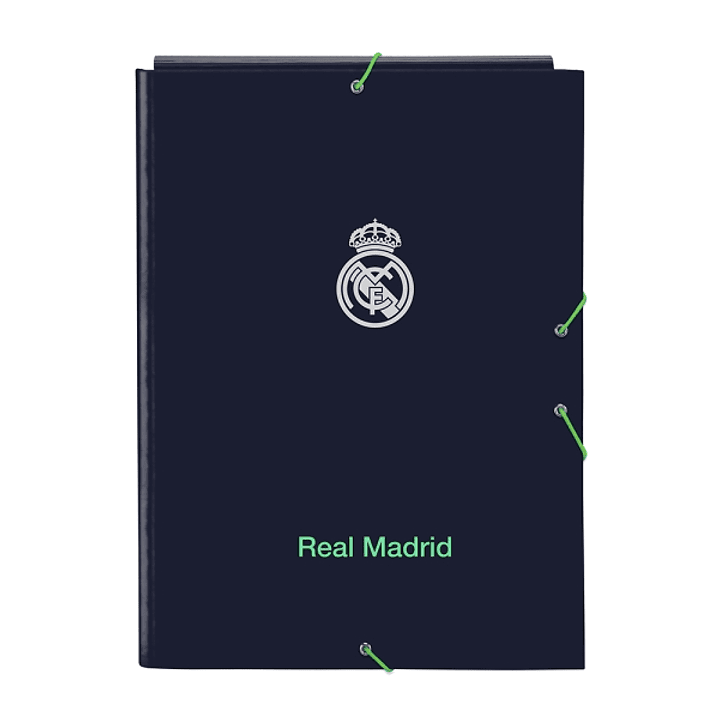 Safta Real Madrid 2ª Equipacion 25/26 Carpeta con 3 Solapas - Tapas Duras Forradas - Cierre con Gomas - Estilo Deportivo - 260x335mm - Color Azul Mari 1
