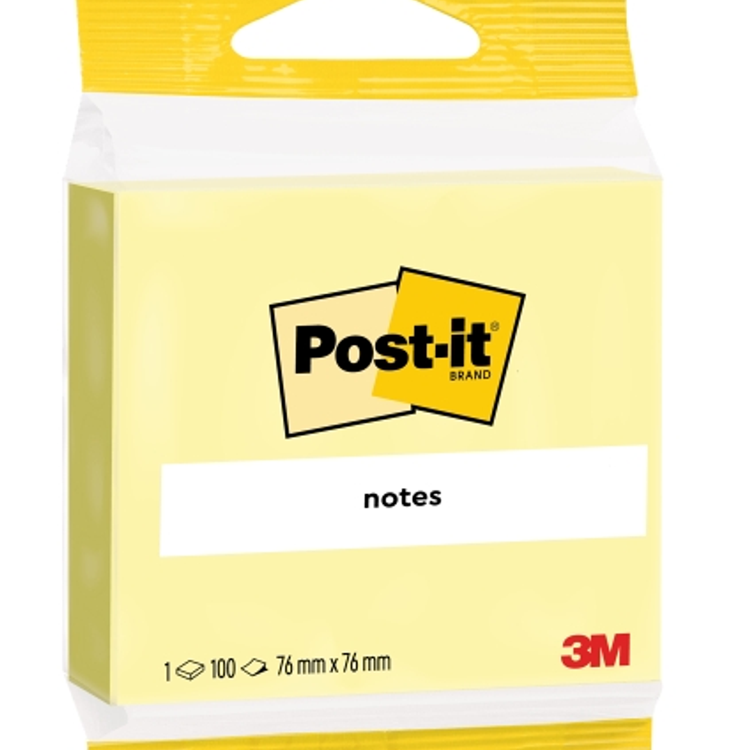 Post-It Bloc de 100 Notas Adhesivas Reposicionables - Forma Cuadrada - 76x76mm - Color Amarillo Claro 1