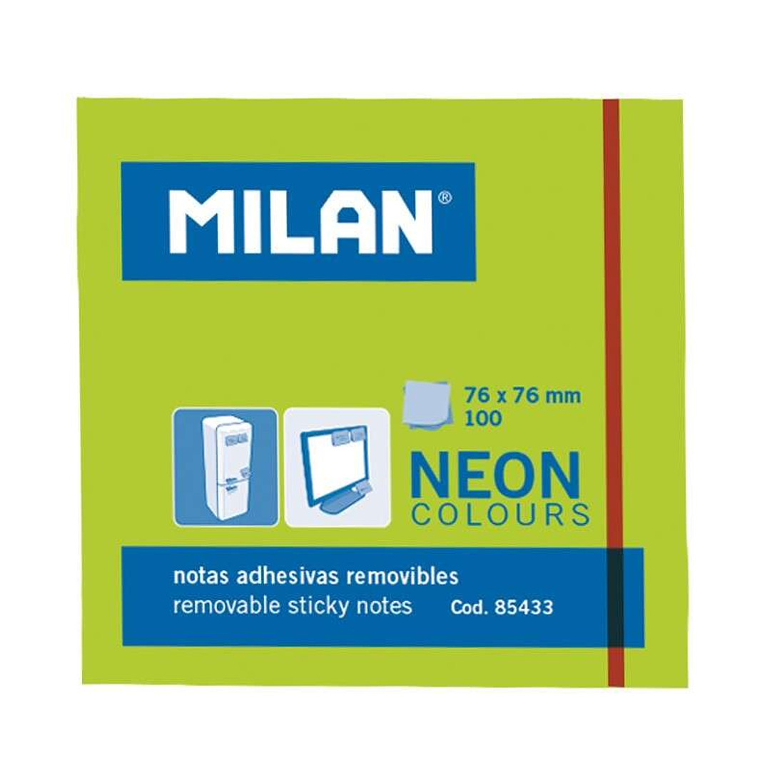 Milan Bloc de 100 Notas Adhesivas - Removibles - 76mm x 76mm - Color Verde Neon 1