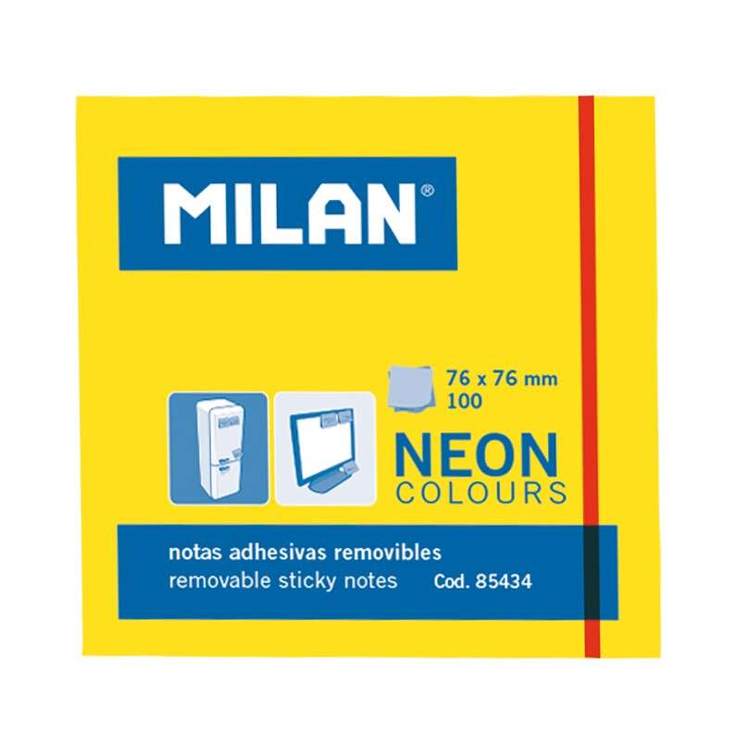 Milan Bloc de 100 Notas Adhesivas - Removibles - 76mm x 76mm - Color Amarillo Neon 1