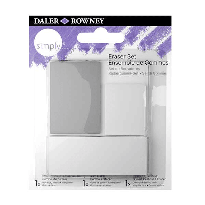 Daler Rowney Simply Pack de 3 Gomas de Borrar para Dibujo - Estandar, Miga de Pan y Goma Plastica 1
