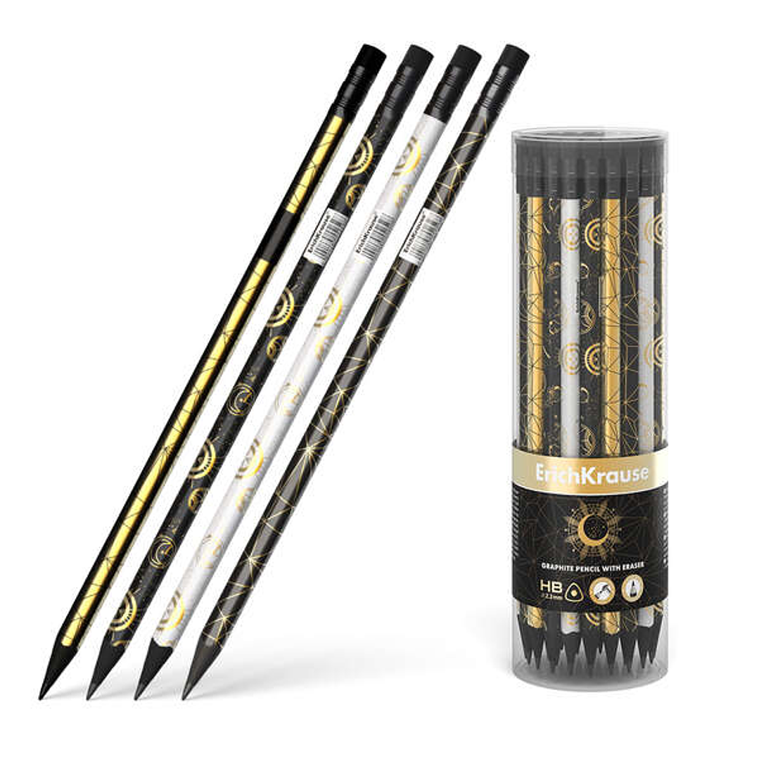 Erichkrause Magic Sky Lapiz de Grafito Triangular HB - Goma de Borrar - Madera Negra - Cuatro Diseños Diferentes 1