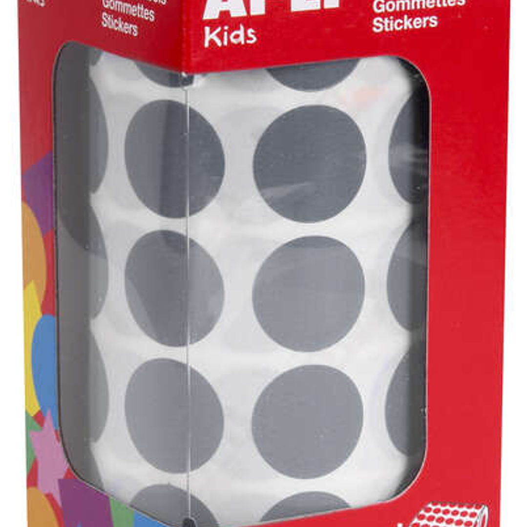 Apli Pack de 1770 Gomets Redondos Ø 20mm - 59 Hojas Pretroqueladas - Adhesivo Permanente - Ideal para Escuelas Infantiles y Colegios - Color Gris 1