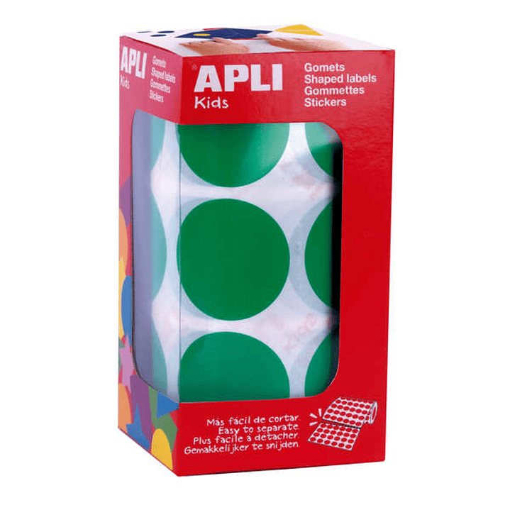 Apli Pack de 708 Gomets Redondos Ø 33mm - 59 Hojas Pretroqueladas - Adhesivo Permanente - Ideal para Escuelas Infantiles y Colegios - Color Verde 1