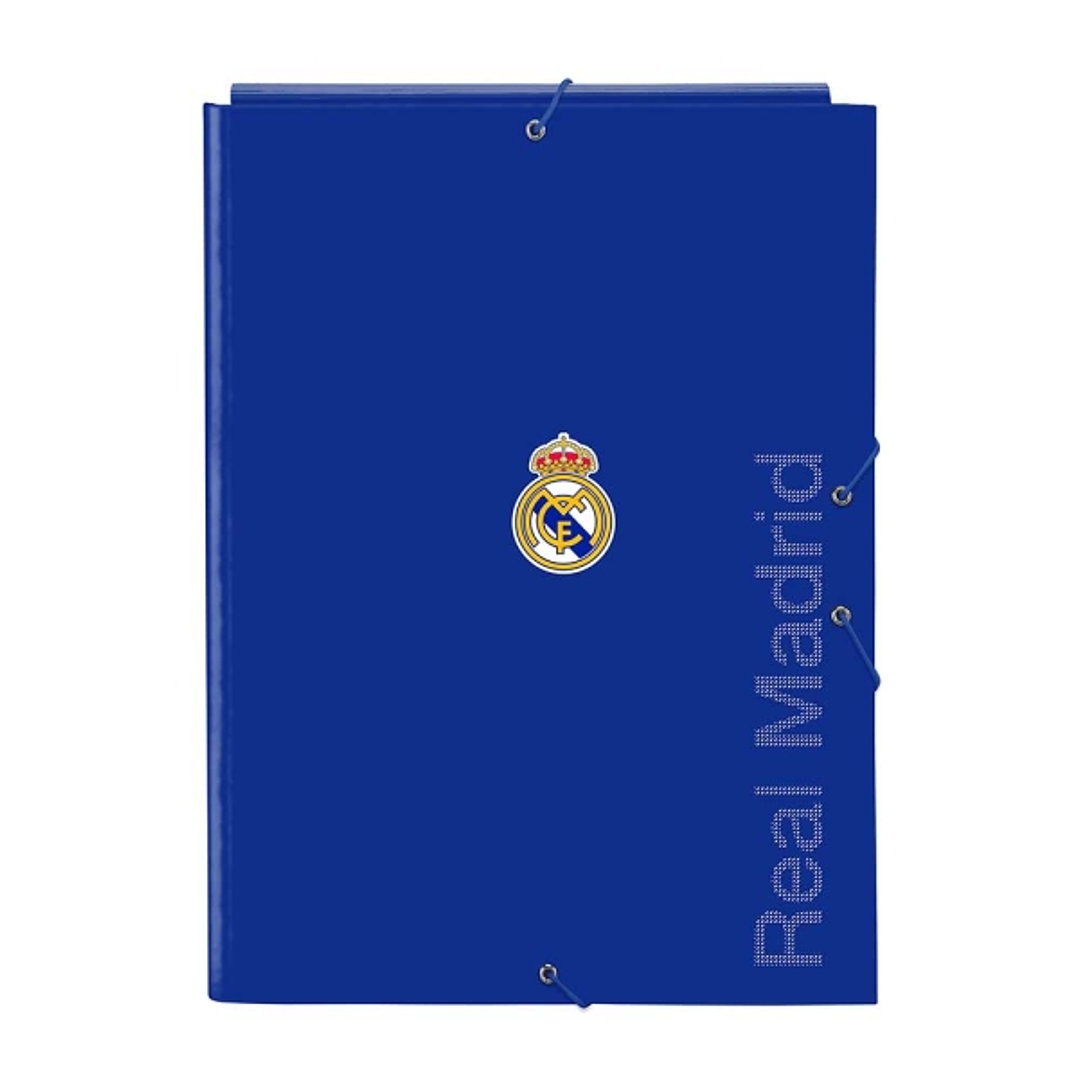 Safta Real Madrid Carpeta con 3 Solapas - Tapas Duras Forradas - Formato Folio - Cierre con Gomas - 260x25x335mm - Color Azul 1