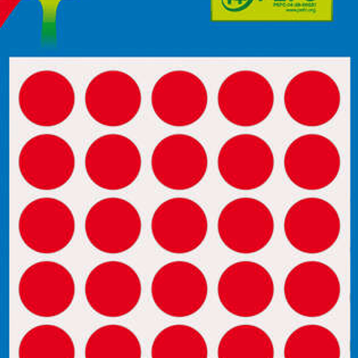 Apli Minibolsa de 175 Etiquetas Redondas Ø 13mm - 5 Hojas por 35 Etiquetas - Adhesivo Permanente - Color Rojo 1