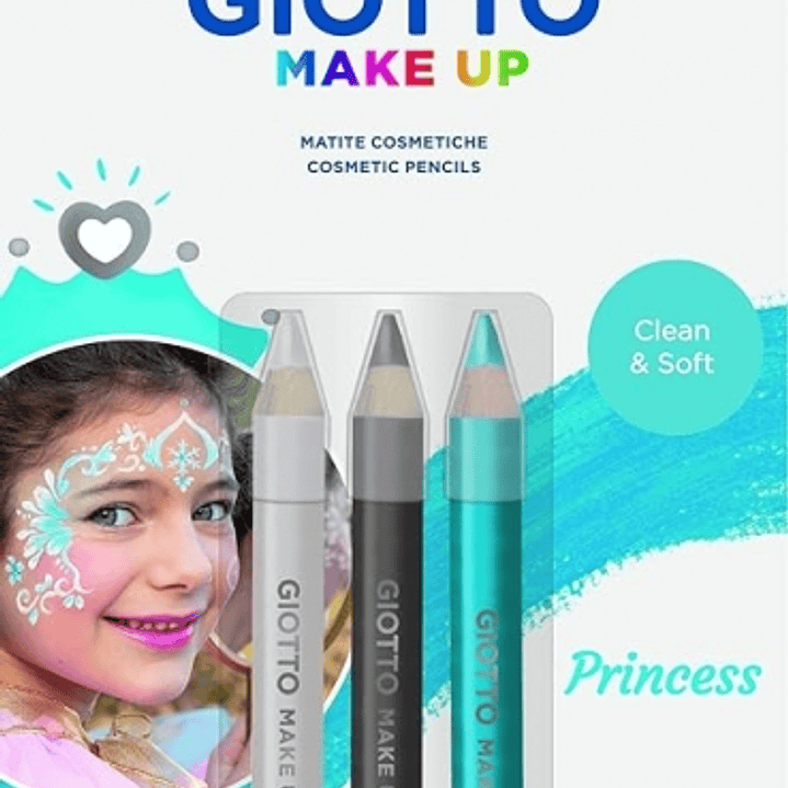Giotto Make Up Princess Pack con 3 Lapices Cosmeticos de Tematica Princesa - Se Lava con Agua - Dermatologicamente Testado - Colores Surtidos 1