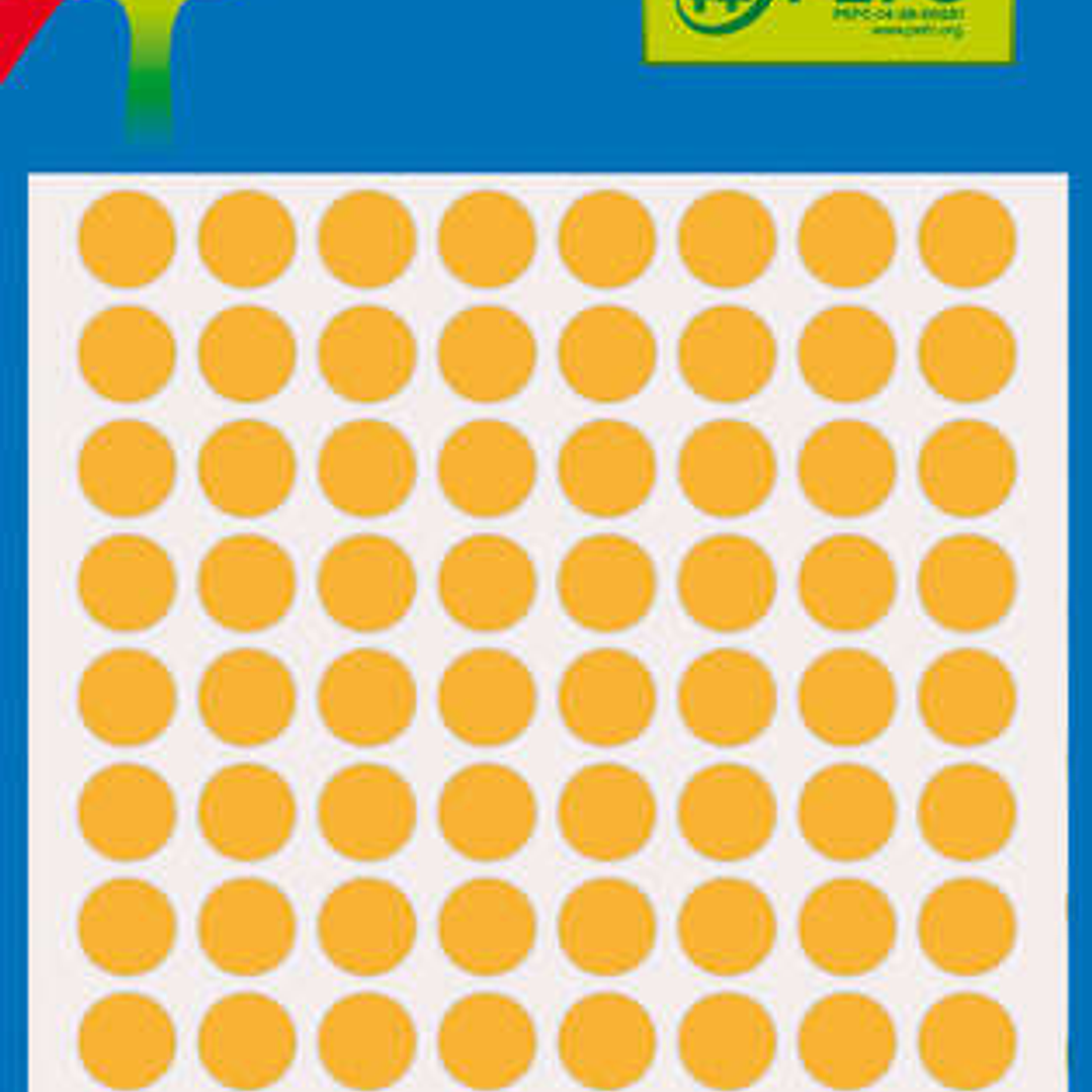 Apli Minibolsa de 288 Etiquetas Redondas Ø 8mm - 3 Hojas por 96 Etiquetas - Adhesivo Permanente - Color Naranja Fluor 1