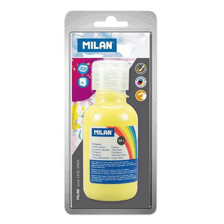 Milan Botella de Tempera 125 ml - Tapon Dosificador - Secado Rapido - Mezclable - Color Amarillo Limon 1
