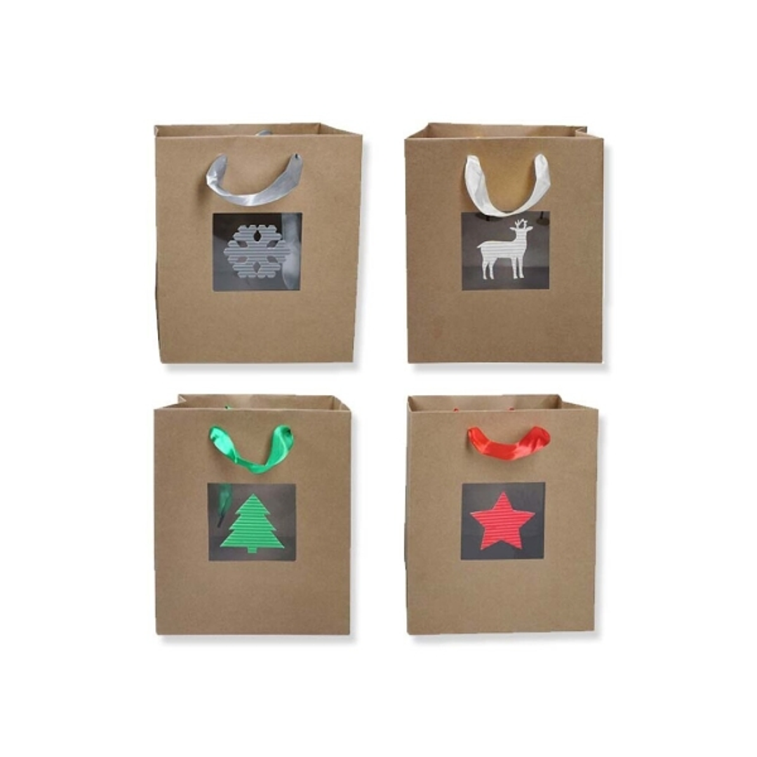 Bismark Bolsa de Papel Kraft Navidad Grande con Ventana - Medidas 23x33x10cm - 4 Diseños Diferentes 1
