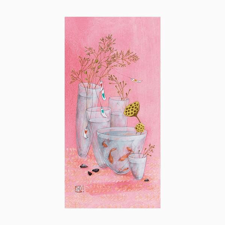 Pictura Aquarupella Gaëlle Boissonnard Tarjeta Doble 10.5x21cm - Acabado en Barniz de Relieve UV Grueso - Laminado Mate de Tacto Suave - Papel con Cer 1