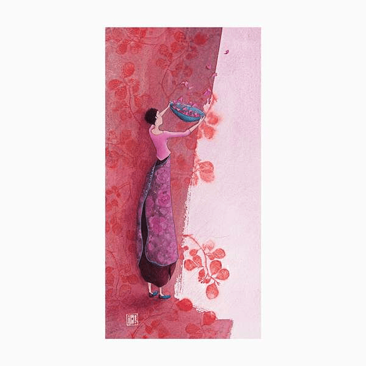 Pictura Aquarupella Gaëlle Boissonnard Tarjeta Doble 10.5x21cm - Acabado en Barniz de Relieve UV Grueso - Laminado Mate de Tacto Suave - Papel con Cer 1