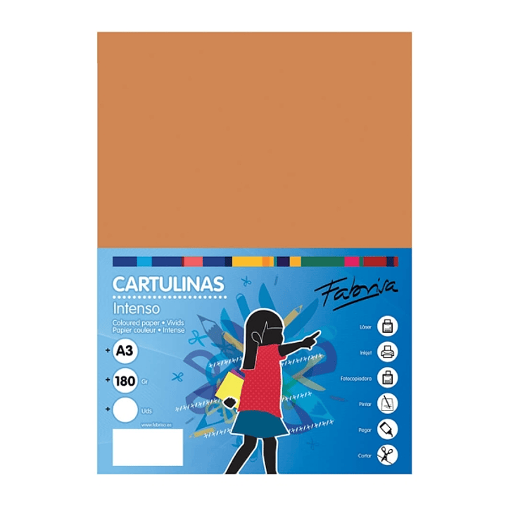 Fabrisa Pack de 25 Cartulinas 180 g/m² - Tamaño A3 - Color Marron Claro 1