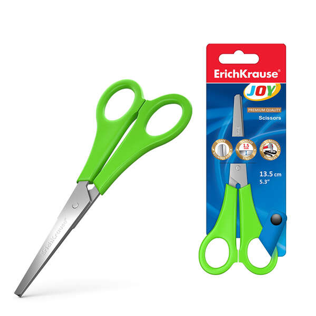 Erichkrause Joy Tijeras con Cuchillas de Acero Inoxidable 13.5cm - Extremos Redondeados - Resistente a la Corrosion - Mangos de Plastico Resistente -  1