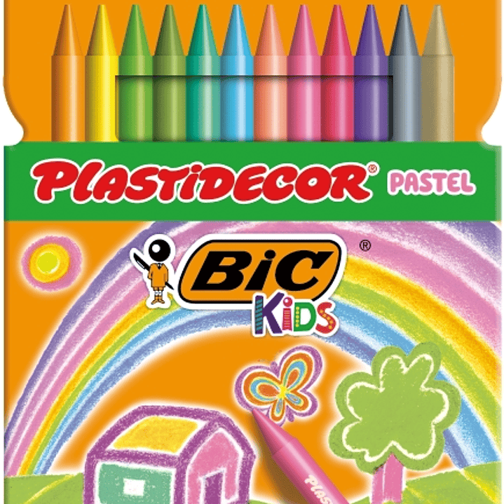 Bic Kids Plastidecor Pastel Caja de 12 Lapices de Cera - Extraresistentes - Facil de Sacar Punta - No Mancha - Colores Pastel Surtidos 1